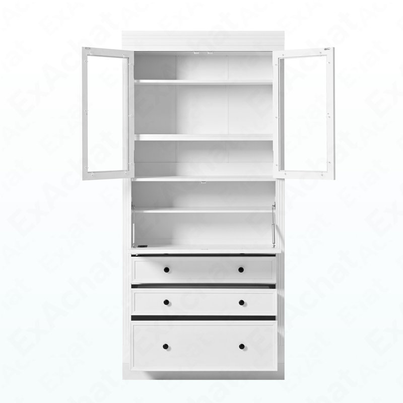 78In Tall Multifunctional Kitchen Pantry - Freestanding Storage Cabinet With Power Outlet For Dining/Living Room, White