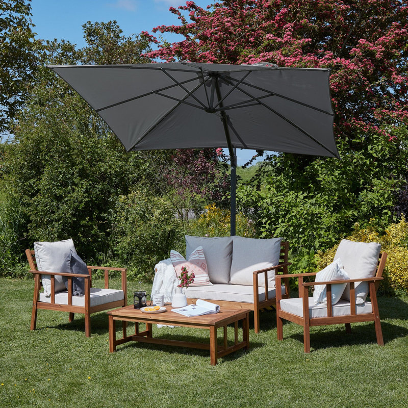 Daphne 5 - Person Seating Group with Cushions and Parasol, Natural, Grey