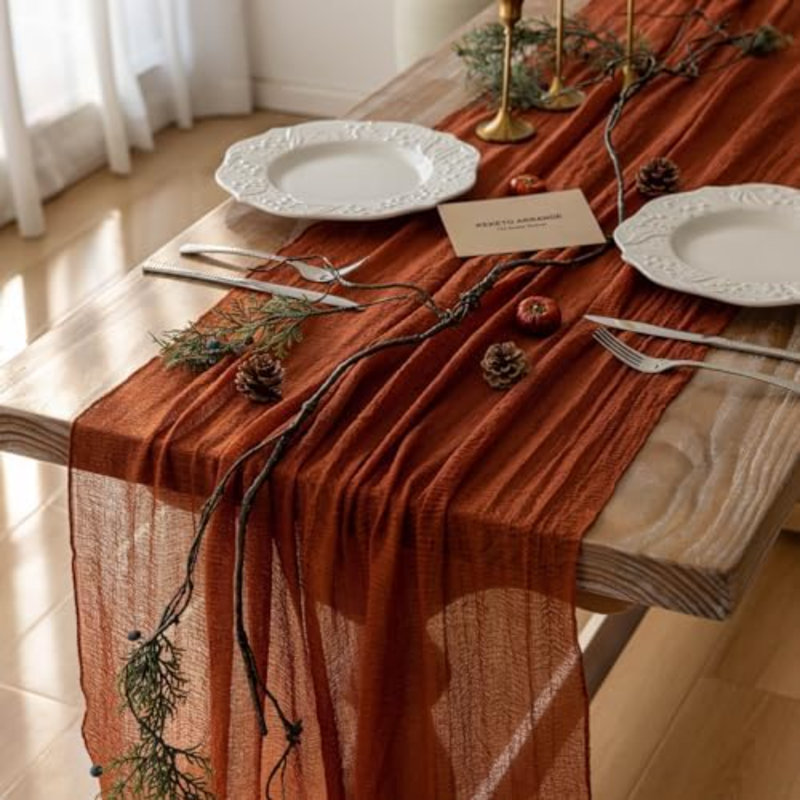 Fall Table Runner Terracotta Cheesecloth 120 Inch Thanksging Decorations