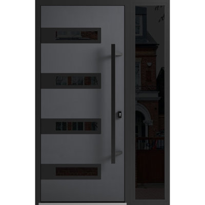 131 Front Exterior Prehung Steel Door Ronex 0131 Grey Side Exterior Window Sidelite Entry Metal Modern Painted Inswing