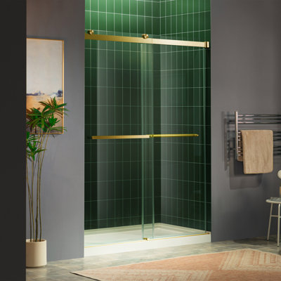 Porte de douche coulissante double sans cadre de 56 à 60 po x H 80 po avec verre trempé transparent de 5/16 po (8 mm)