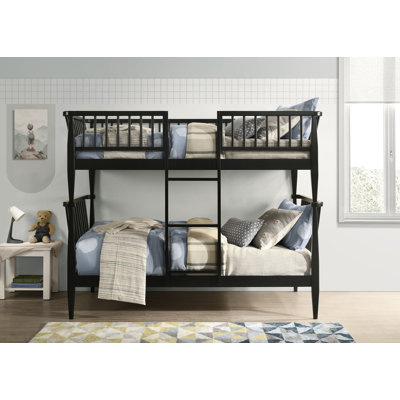 Windsor Twin-over-Twin Convertible Wood Bunk Bed with Ladder, Black