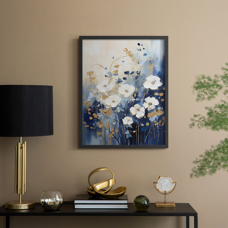 Série FLORAL CCLXV - reproduction encadrée de qualité supérieure - prête à être accrochée - aucun clou requis, Noir