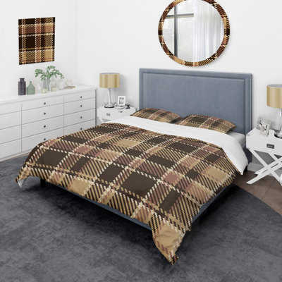 Black and Brown Checked Tartan Polyester Plaid Duvet Cover Set