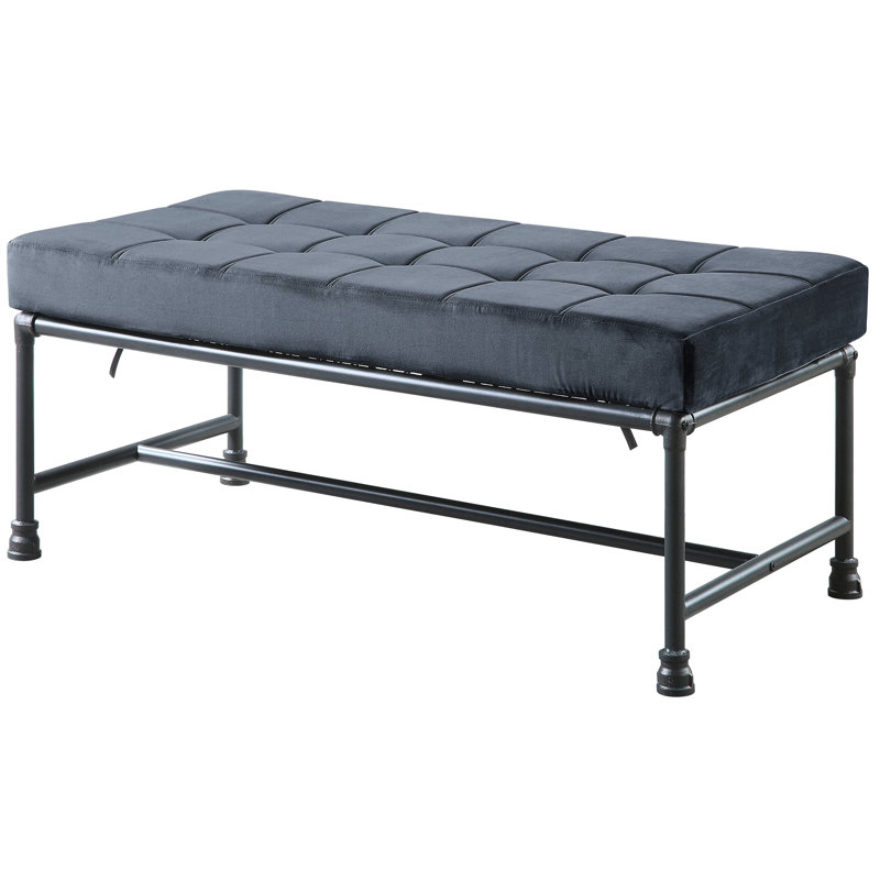 Grey Velvet Bench For Bedroom - Industrial Metal Legs A Stylish Interior With