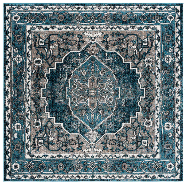 Manvil Vintage Hamadan Performance Oriental Rug, Square 6'7"