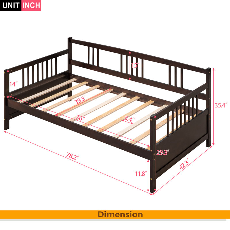 Lit de jour moderne en bois massif, multifonctionnel, taille simple, Espresso