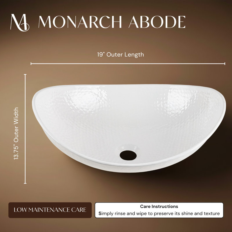 Lavabo vasque de salle de bain en aluminium martelé à la main en aluminium 19 po, Blanc classique