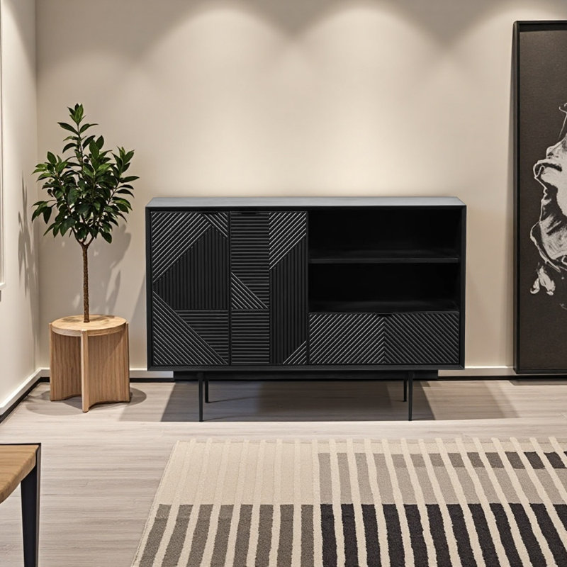 Buffet moderne et simple en bois massif, Noir