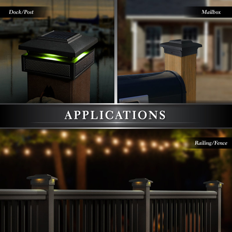 Black Aluminum LED Solar Post Cap Light with Dusk to Dawn Sensor