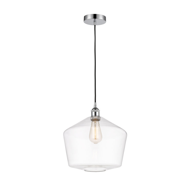 Gabbie 1-Light Steel and Glass Schoolhouse Pendant, Clear, Polished Chrome