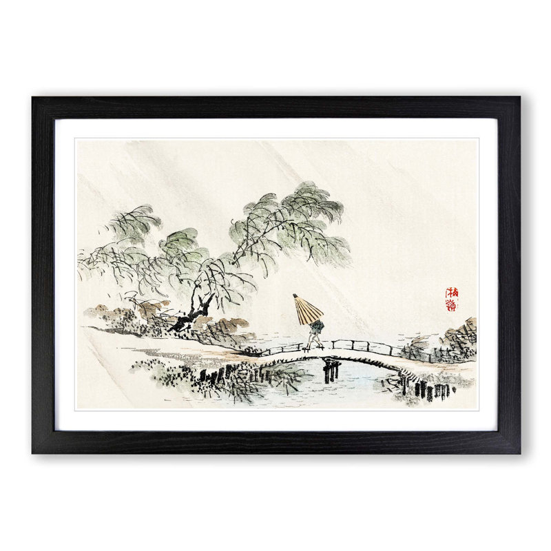 Man Crossing the Bridge by Kono Bairei - Picture Frame Painting Print, 60cm H x 91cm W x 2cm D, Black
