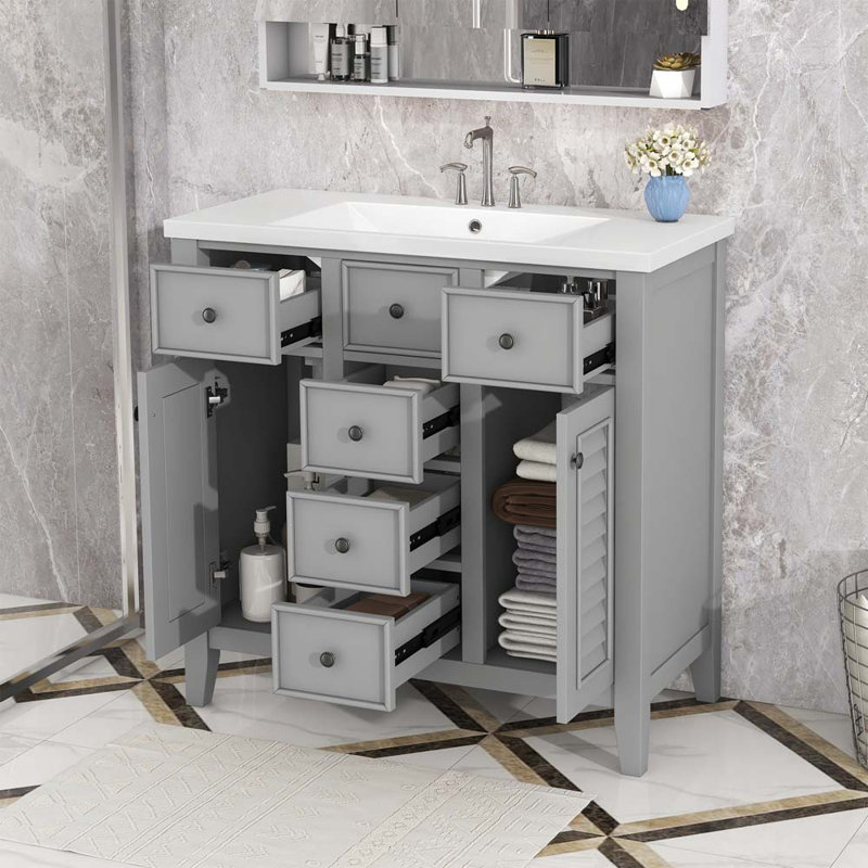 Ensemble de meuble-lavabo simple avec plateau 35,98 Giolou, Gris
