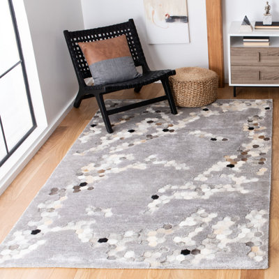 Jarrell Hand Tufted Viscose/Leather/Cotton Geometric Rug in Grey