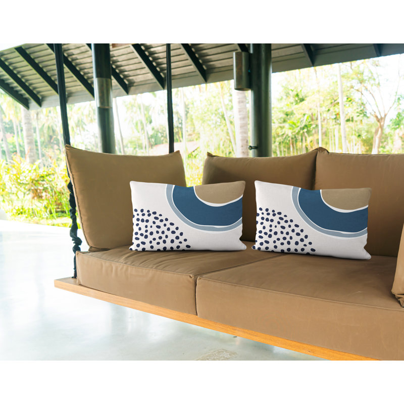 Polyester Lumbar Rectangular Indoor/Outdoor Pillow Cover & Insert, Blue/Navy/Beige