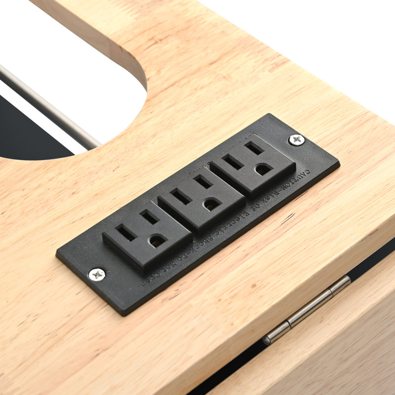 Kitchen Island With Power Outlet,Kitchen Storage Island With Drop Leaf And Rubber Wood, Black