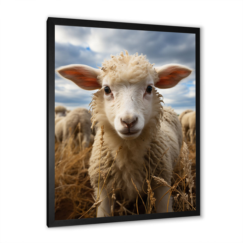 Sheep Selfie - animaux, art mural sur toile, H 32 po x l 16 po x P 1 po, Cadre photo noir