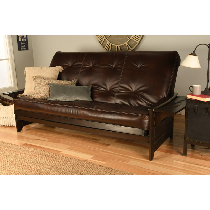 Stratford Queen 87'' Faux Leather Futon And Mattress, Oregon Trail Java Faux Leather, Espresso
