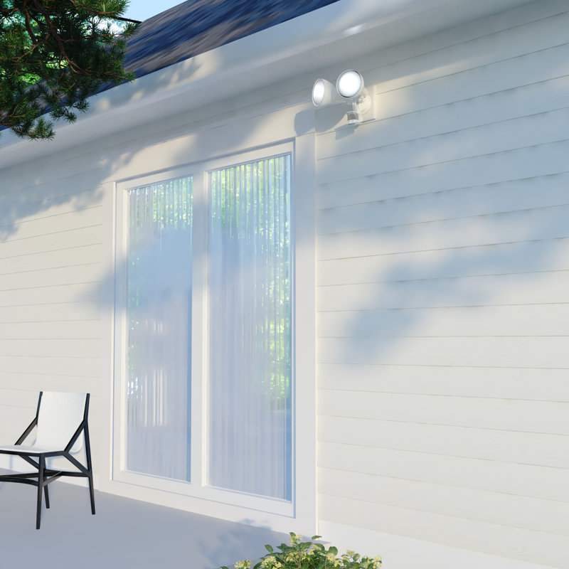 2 - Head Hardwired Dusk to Dawn Outdoor Security Flood Light with Motion Sensor and Timer, White