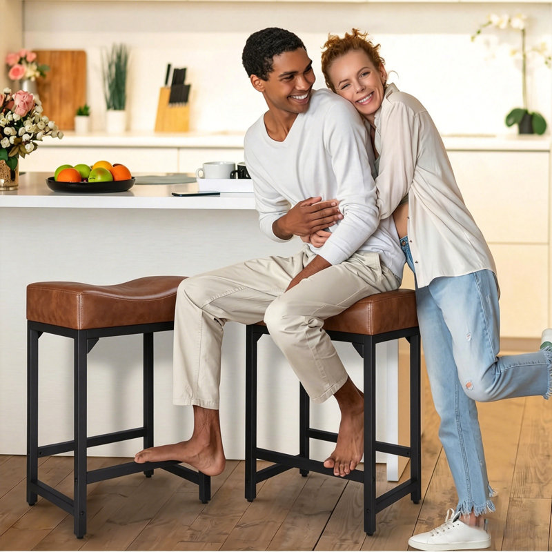 Tabouret de bar en similicuir, structure en fer robuste, revêtement épais, capacité de charge de 250 lb, hauteur de comptoir sans dossier, ensemble de 2