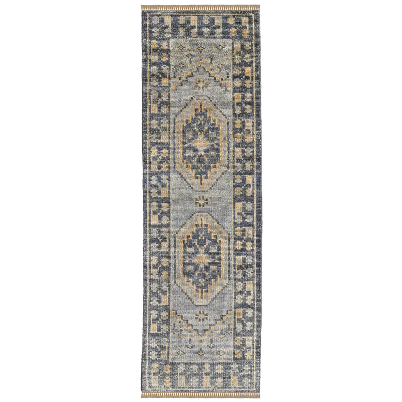 Fillmore Transitional Medallion, Blue/Gray, 2'-6" X 8' Runner, Runner 2'6" x 14'