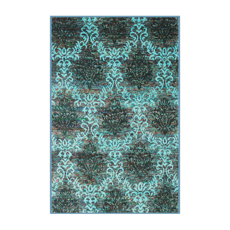 Tapis bleu/vert contemporain, Rectangle 4 pi x 6 pi