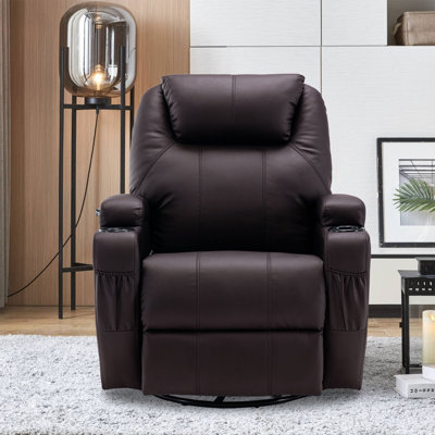 Swivel Rocker Recliner With Massage And Heating Functions, Soft Faux Leather Chair With Remote Control And Two Cup Holders, Suitable For Living Room -  Latitude Run®, A8E7096718684A6C893CAB52D992BB57