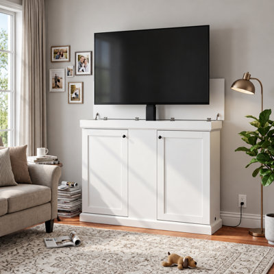 50" Painted Automatic TV Lift Cabinet，TV Stand With Remote Control And Safety Stopper