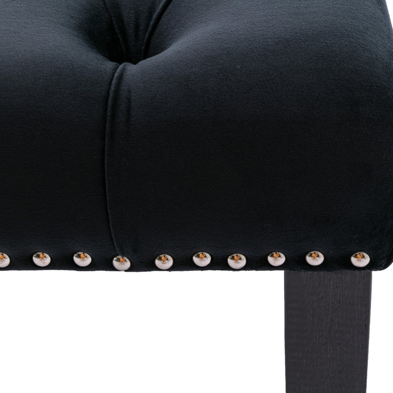 Black Velvet Bench For Living Room, Bedroom - Footrest Stool With Comfortable Cushion, 330 Lbs Capacity, 45.24" L X 17.29" W 18.37" H, Plastic Protected Legs On Legs, Capacity