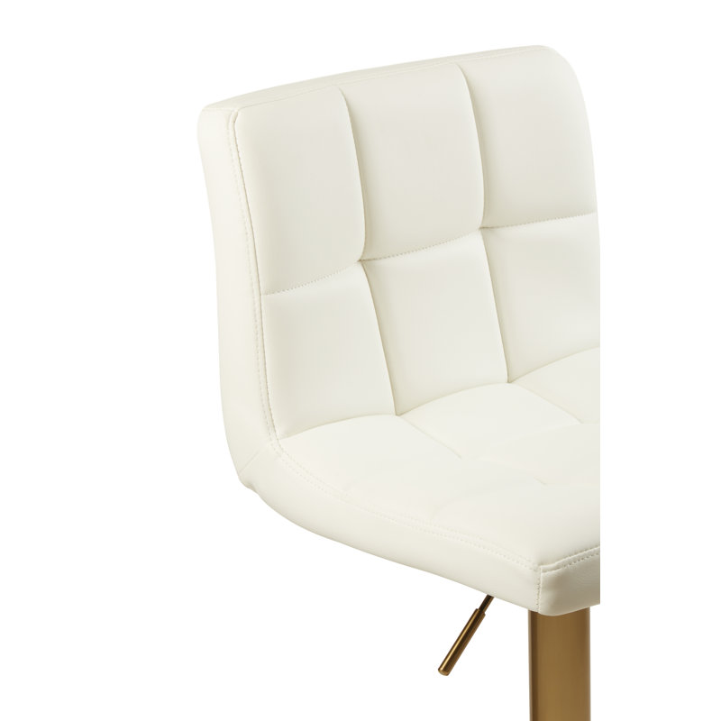 Tricia Swivel Upholstered and Faux Leather Adjustable Height Bar Stool, White