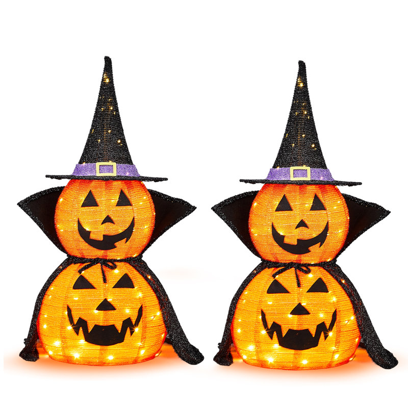 35" H Lighted Collapsible Halloween Pumpkins (Set of 2) 