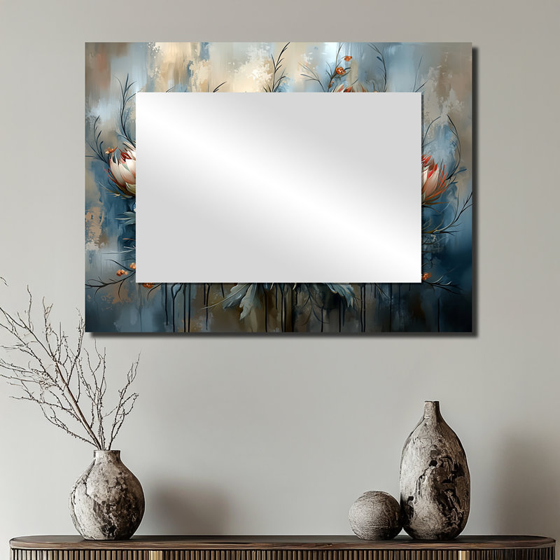 Grey Winter Thistle Song Harmony II - Floral Wall Mirror Art - Printed On Metal, 24" x 32"
