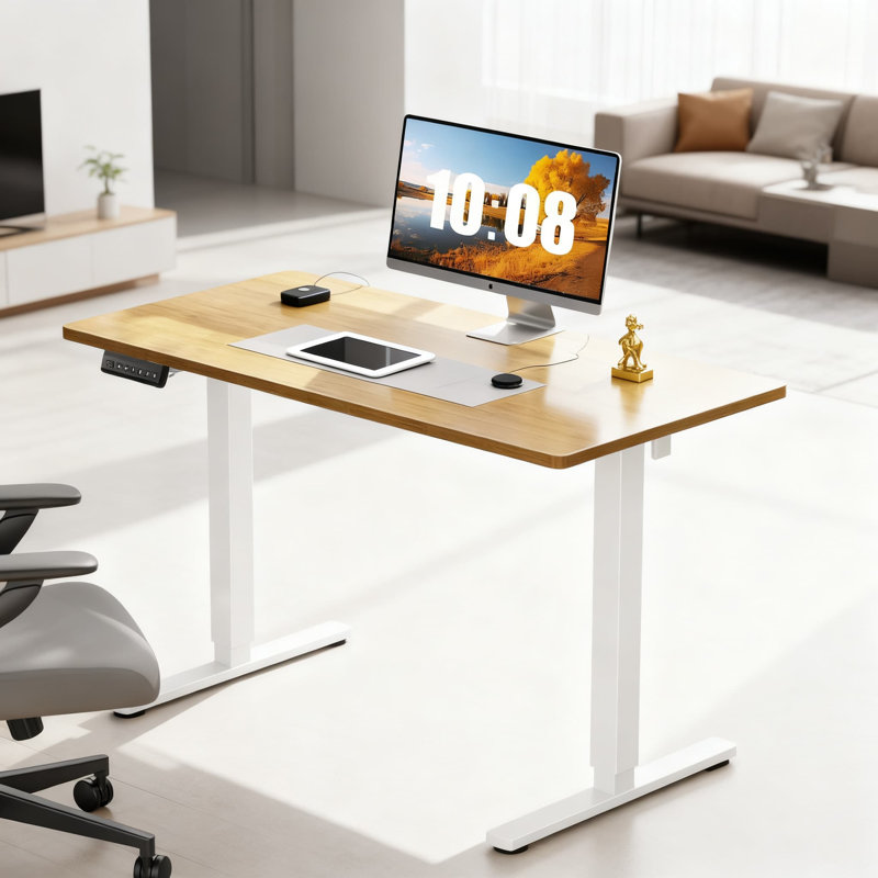 Electric Standing Desk With Memory Presets, 48X24 Inch Sit Stand Desk For Home Office, Adjustable Height Computer Workstation With Splice Wood Top And Sturdy Metal Frame