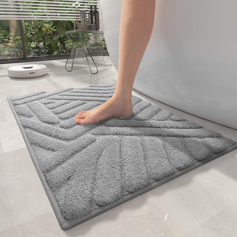 Ibnou Bath Rug with Non-Slip Backing, 51" L x 20" W, Light Gray