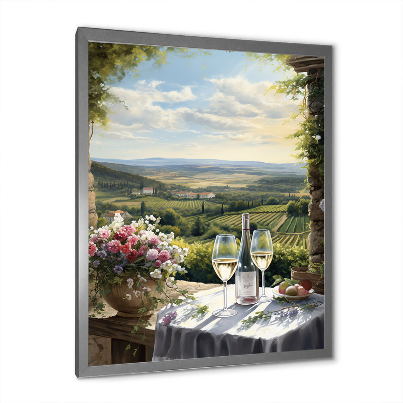 «Vineyard Romantic Charm Landscape», reproduction d'art sur toile, Cadre simple argenté, H 40 po x l 30 po x P 1,5 po