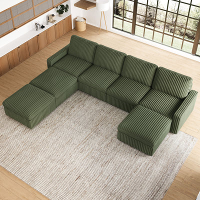 Wide U Shaped Sofa Storage Couch With Ottoman Chaise, Sectional Modular Sofa Livingroom Apartment Couch