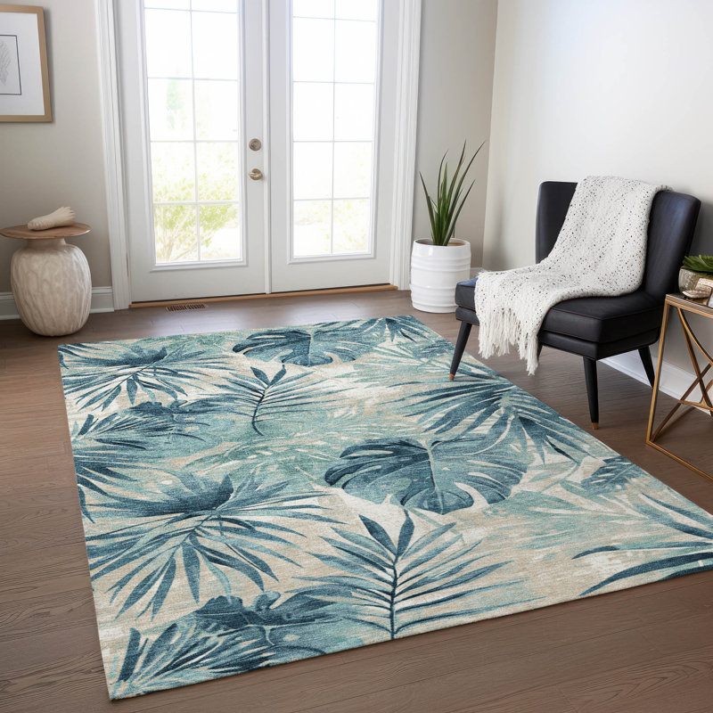 Machine Washable Indoor/Outdoor Xhevrie Teal Rug, Rectangle 5' x 7'6"