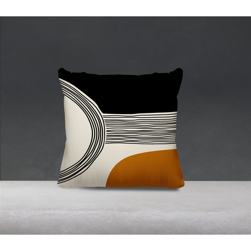 Cassie Abstract Spun Polyester Indoor/Outdoor Reversible Throw Pillow, 19"H x 19"W, Orange/Cream/Black