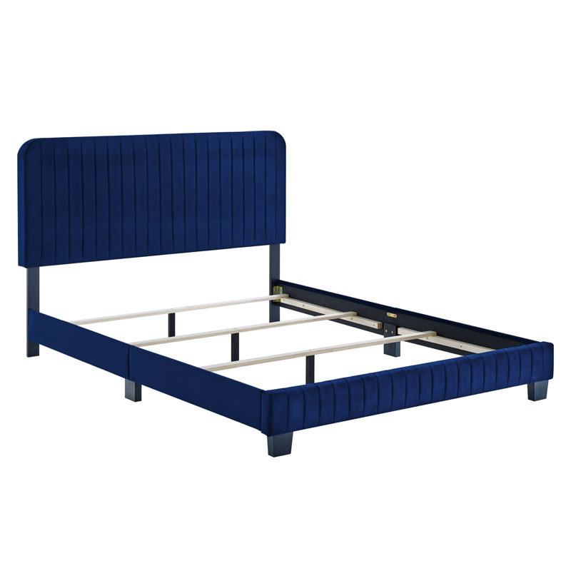 Celine Channel Tufted Performance Velvet Bed, Queen, Navy