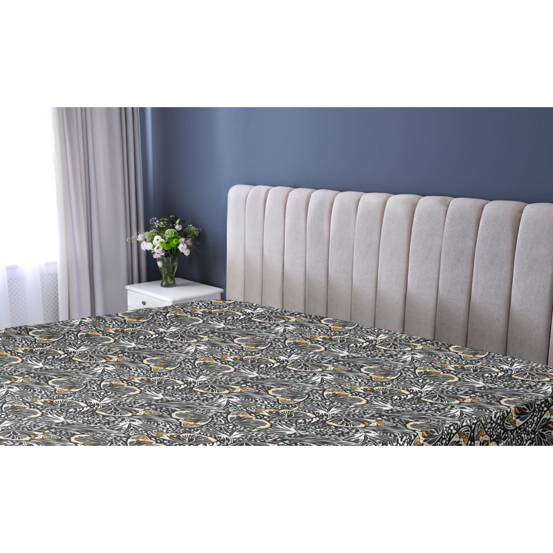 Drap-housse à motif floral Ambesonne, Jaune souci, noir, blanc / floral, Drap-housse simple TG
