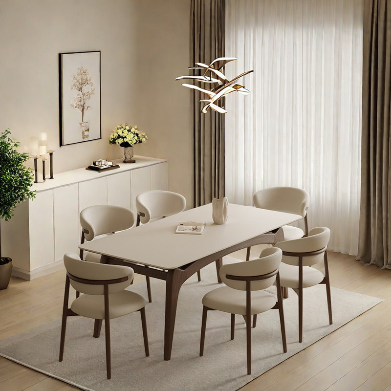 Alje Modern Rectangular Rock-Plate Dining Table Chair, 29.5"H x 70.8"L x 35.4"W