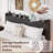 Queen Floating Bed Frame with LED Lights & Charging Station, Upholstered Platform Beds with Storage Headboard & Folding Shelves Storage, Metal Slats Support, No Box Spring Needed, Black