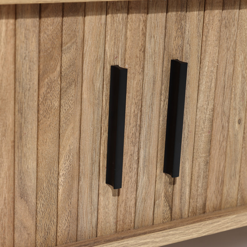 Mid-Century Modern Coffee Table with Storage and Slatted Sliding Doors