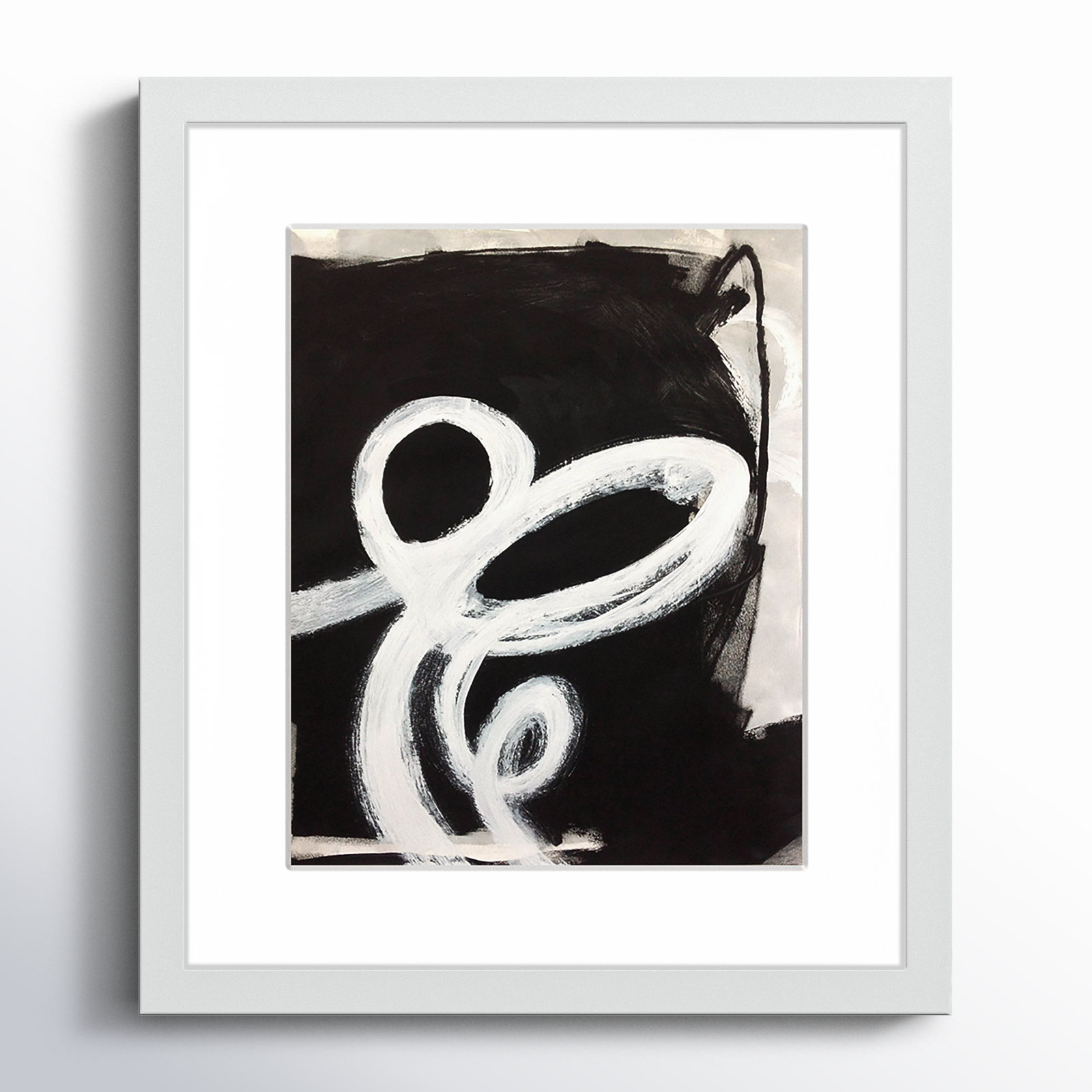 White Swirly Swirls 2, 15" H x 13" W x 1.25" D, White Matted Picture Framed