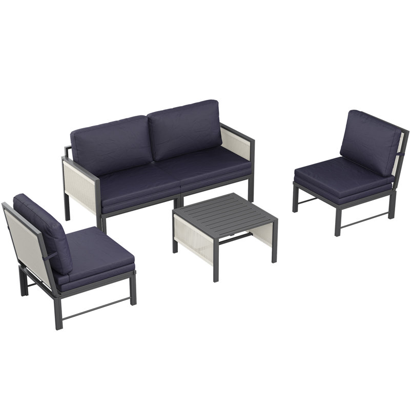 Canapé modulaire d'extérieur avec table basse et ensembles de conversation pour patio, Bleu