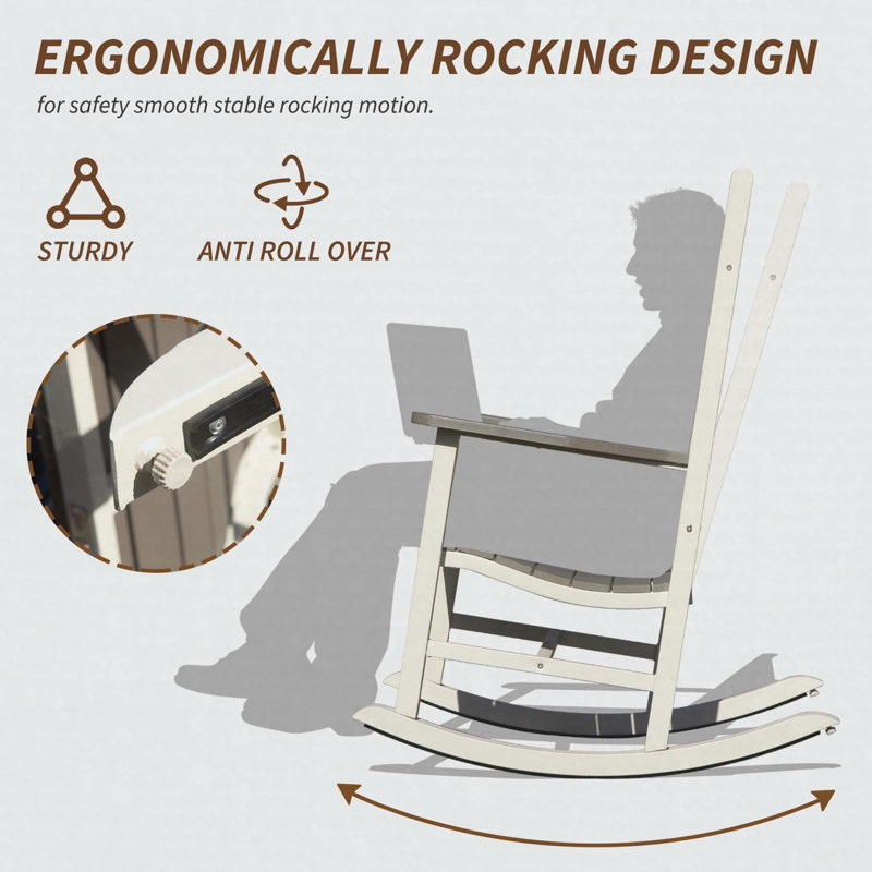 Ensemble de 3 chaises berçantes en PEHD d'extérieur, chaises berçantes surdimensionnées pour le porche et la cour