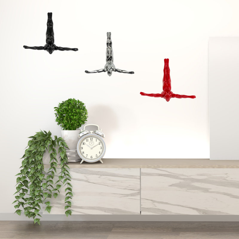 Décoration murale homme plongeur, Rouge, H 11 po x l 11 po x P 5 po