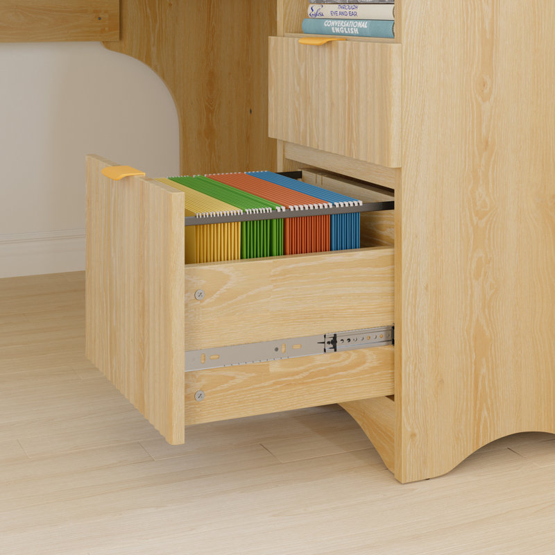 Derick 55.7'' W L-Shaped Computer Desk with File Drawer and Drawer Pedestal, Log