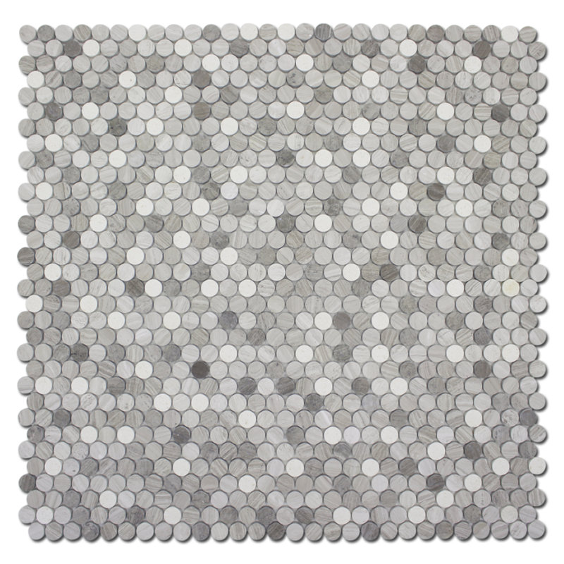 PENNY ROUND WOODEN GRAY MOSAIC, White/Athens Gray