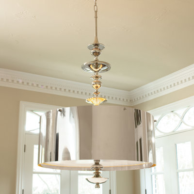 Turned Pendant Chandelier-Nickel-Lg